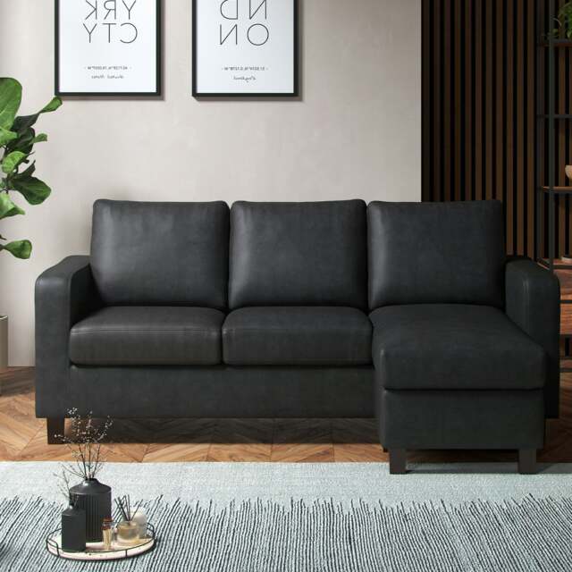 Rackhams York Black Faux Leather 3 Seater Reversible Corner Sofa - image 1