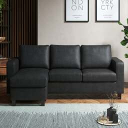 Rackhams York Black Faux Leather 3 Seater Reversible Corner Sofa - thumbnail 2