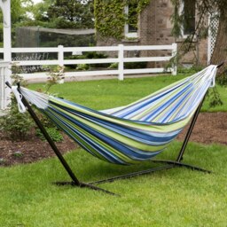 Rackhams Double Cotton Hammock with Stand (280cm) - Oasis - thumbnail 2