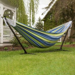 Rackhams Double Cotton Hammock with Stand (280cm) - Oasis - thumbnail 4
