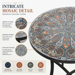 Rackhams Cairo Mosaic Bistro Set 3 Piece Metal Outdoor Garden Furniture Set with Folding Chairs & Round Table for Balcony - 3 Piece - thumbnail 2