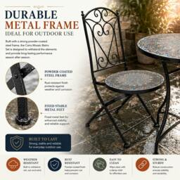 Rackhams Cairo Mosaic Bistro Set 3 Piece Metal Outdoor Garden Furniture Set with Folding Chairs & Round Table for Balcony - 3 Piece - thumbnail 4