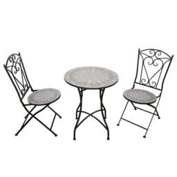 Rackhams Cairo Mosaic Bistro Set 3 Piece Metal Outdoor Garden Furniture Set with Folding Chairs & Round Table for Balcony - 3 Piece - thumbnail 1