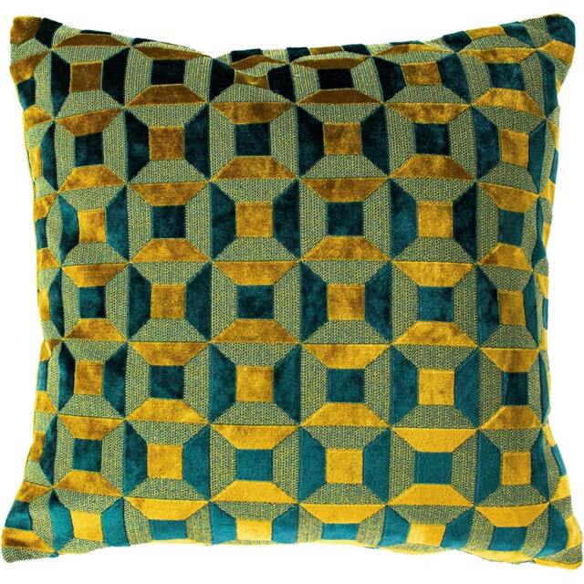 Rackhams Empire Cushion Cover - Teal/Gold - One Size - Teal/Gold - 100% Polyester - image 1