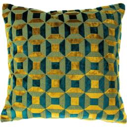 Rackhams Empire Cushion Cover - Teal/Gold - One Size - Teal/Gold - 100% Polyester - thumbnail 2