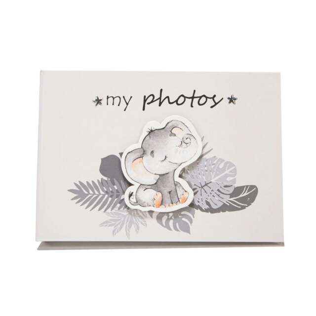 Rackhams Cute Baby Elephant Grey Photo Album with Silver Stars and Palm Leaves - image 1