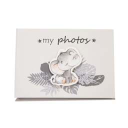 Rackhams Cute Baby Elephant Grey Photo Album with Silver Stars and Palm Leaves