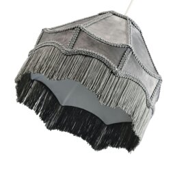 Rackhams Traditional Victorian Empire Lampshade in Soft Dove Grey Velvet with Tassels - thumbnail 3