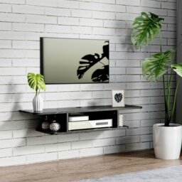 Rackhams Wall Mounted TV  Stand Entertainment Unit with Storage Shelf, Black - Black - thumbnail 1