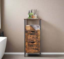 Rackhams Slim Bathroom Floor Cabinet with 2 Drawers and Open Shelf for Bathroom, Bedroom, or Living Room - thumbnail 2