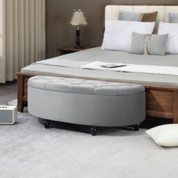 Rackhams Semi-Circle Storage Ottoman Bench Tufted Upholstered - Pink - Velvet-Touch Polyester Fabric, Rubberwood - 120cmx46cmx42cm - thumbnail 3