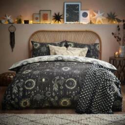 Rackhams Constellation Duvet Cover Set - Gold/Navy - Double - Gold/Navy - 50% Cotton/50% Polyester