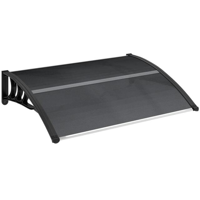 Rackhams Front Door Canopy Outdoor Awning Aluminium Rigid Plastic Polycarbonate Rain Shelter UV Water Rain Resistant 100 x 75cm Black - image 1
