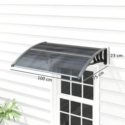 Rackhams Front Door Canopy Outdoor Awning Aluminium Rigid Plastic Polycarbonate Rain Shelter UV Water Rain Resistant 100 x 75cm Black - thumbnail 3