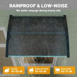 Rackhams Front Door Canopy Outdoor Awning Aluminium Rigid Plastic Polycarbonate Rain Shelter UV Water Rain Resistant 100 x 75cm Black - thumbnail 5