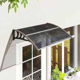 Rackhams Front Door Canopy Outdoor Awning Aluminium Rigid Plastic Polycarbonate Rain Shelter UV Water Rain Resistant 100 x 75cm Black - thumbnail 2
