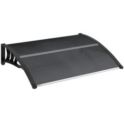 Rackhams Front Door Canopy Outdoor Awning Aluminium Rigid Plastic Polycarbonate Rain Shelter UV Water Rain Resistant 100 x 75cm Black - thumbnail 1