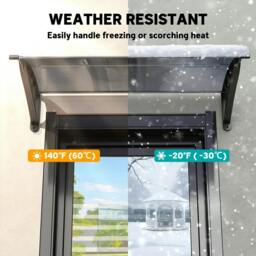 Rackhams Front Door Canopy Outdoor Awning Aluminium Rigid Plastic Polycarbonate Rain Shelter UV Water Rain Resistant 100 x 75cm Black - thumbnail 6