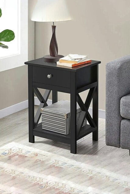 Rackhams 55.5cm H One Drawer Wooden  Bedside Table Night Stand with Shelf - Black - image 1