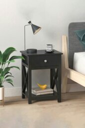 Rackhams 55.5cm H One Drawer Wooden  Bedside Table Night Stand with Shelf - Black - thumbnail 4
