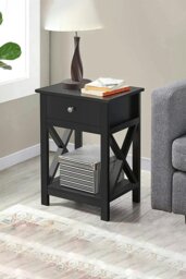 Rackhams 55.5cm H One Drawer Wooden  Bedside Table Night Stand with Shelf - Black