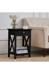 Rackhams 55.5cm H One Drawer Wooden  Bedside Table Night Stand with Shelf - Black - thumbnail 3