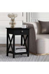 Rackhams 55.5cm H One Drawer Wooden  Bedside Table Night Stand with Shelf - Black - thumbnail 2