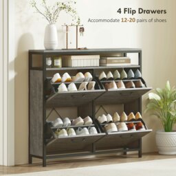 Rackhams Shoe Cabinet with 4 Flip Drawers, Holds 12-20 Pairs, Cement Grey - Cement Grey - Matte black, cement grey - Particle Board, Steel - thumbnail 4