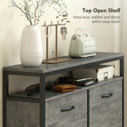 Rackhams Shoe Cabinet with 4 Flip Drawers, Holds 12-20 Pairs, Cement Grey - Cement Grey - Matte black, cement grey - Particle Board, Steel - thumbnail 5