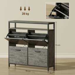 Rackhams Shoe Cabinet with 4 Flip Drawers, Holds 12-20 Pairs, Cement Grey - Cement Grey - Matte black, cement grey - Particle Board, Steel - thumbnail 6