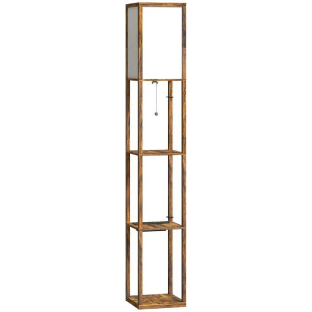 Rackhams Floor Lamp with Shelves, 4 Layer Standing Lamp with USB Ports, 3 Colour Temperature, Rustic Brown