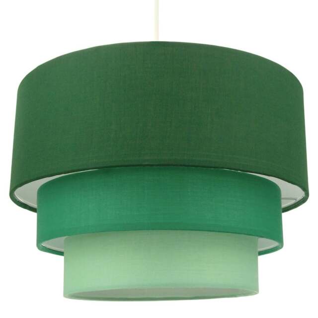 Rackhams Contemporary Round Triple Tier Forest Green Cotton Fabric Pendant Light Shade - image 1