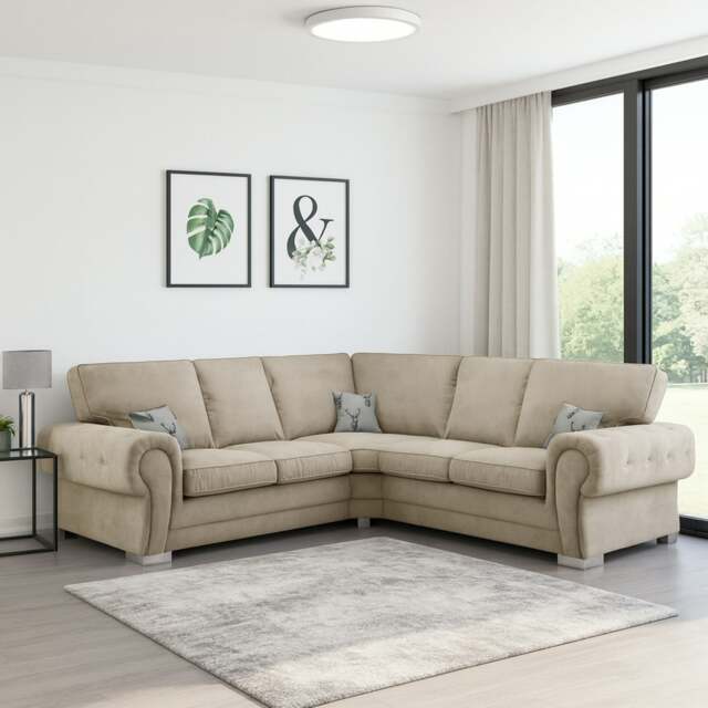 Rackhams Milan Chesterfield Fabric 5 Seater Corner Sofa - Full Back - Mink - image 1