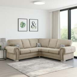 Rackhams Milan Chesterfield Fabric 5 Seater Corner Sofa - Full Back - Mink - thumbnail 1