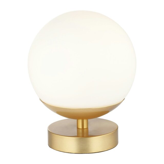 Rackhams Modern Touch Dimmable LED White Globe Glass Table Lamp with Brushed Gold Base - image 1