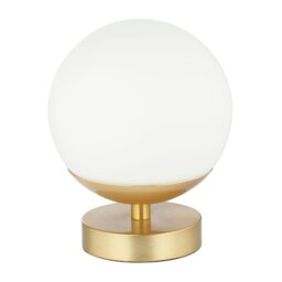 Rackhams Modern Touch Dimmable LED White Globe Glass Table Lamp with Brushed Gold Base - thumbnail 2
