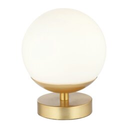 Rackhams Modern Touch Dimmable LED White Globe Glass Table Lamp with Brushed Gold Base