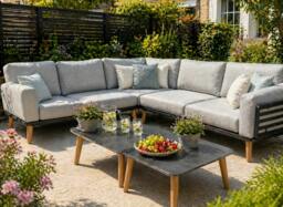 Rackhams Ascoli L-Shaped Corner Sofa with 2 Side Tables - Premium Outdoor Lounge Set - thumbnail 2
