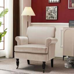 Rackhams Contemporary Velvet upholstered Armchair with Casters - Grey - thumbnail 2
