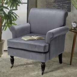 Rackhams Contemporary Velvet upholstered Armchair with Casters - Grey