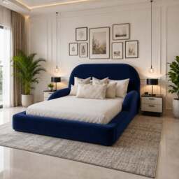 Rackhams Oval Padded Bed frame - Double - Solid Wood - Blue - thumbnail 6