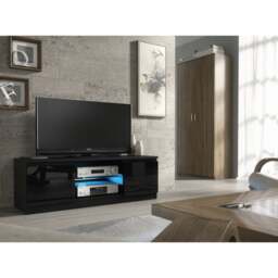 Rackhams Stunning 120cm TV Unit Modern Cabinet TV Stand Black High Gloss Doors Free LED - 120 cm -  MDF/Chipboard - Black Matt Body & Black Gloss Doors - thumbnail 3