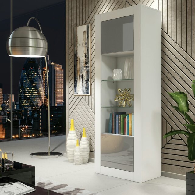 Rackhams Modern Display Cabinet 170cm – White Body & Grey Gloss Doors - 170 - MDF/Chipboard - 1 - image 1