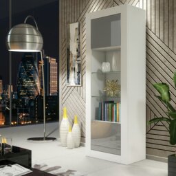 Rackhams Modern Display Cabinet 170cm – White Body & Grey Gloss Doors - 170 - MDF/Chipboard - 1