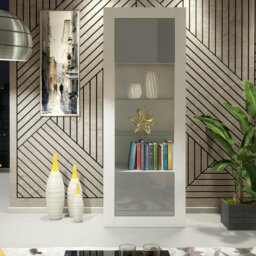 Rackhams Modern Display Cabinet 170cm – White Body & Grey Gloss Doors - 170 - MDF/Chipboard - 1 - thumbnail 2