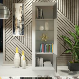 Rackhams Modern Display Cabinet 170cm – White Body & Grey Gloss Doors - 170 - MDF/Chipboard - 1 - thumbnail 3