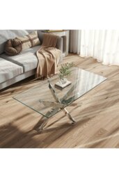 Rackhams 120 cm W x 60 cm D Rectangle Clear Tempered Glass Top Coffee Table with Chrome Legs - Clear