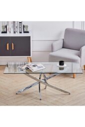 Rackhams 120 cm W x 60 cm D Rectangle Clear Tempered Glass Top Coffee Table with Chrome Legs - Clear - thumbnail 2