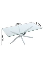 Rackhams 120 cm W x 60 cm D Rectangle Clear Tempered Glass Top Coffee Table with Chrome Legs - Clear - thumbnail 4