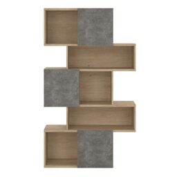 Rackhams Maze Asymmetrical Bookcase with 3 Doors in Jackson Hickory and Concrete - Grey &  Oak - Wood - 1 - thumbnail 2
